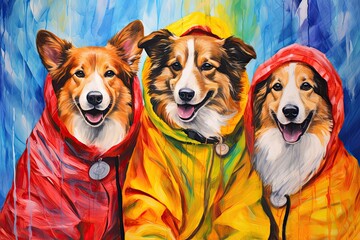 Tricolor Corgis in an Abstract Color Symphony