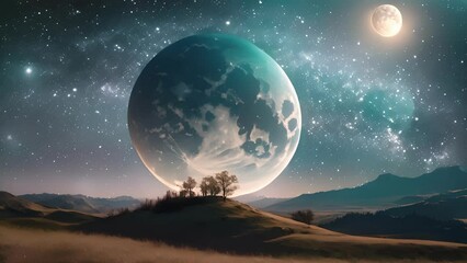 The Moon and stars in the midnight sky a reminder of our small place in the infinite universe. Zodiac Astrology concept. .