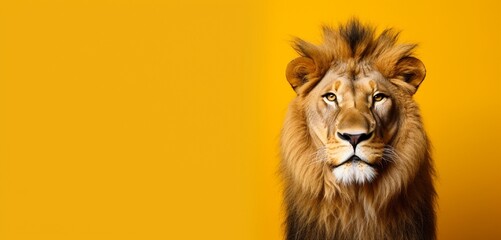 Lion on a solid yellow background with copy space.