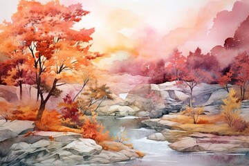 Watercolor Landscape: Seamless Textile Art Inspired by Nature