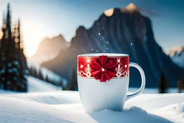 Schilderijen op glas cup of hot tea in winter © Nouman