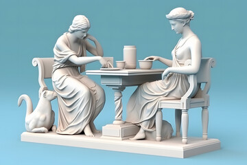 Goddess Hypnos drinking coffee. Neural network AI generated art Neural network AI generated art