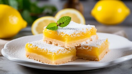 Delicious homemade lemon pie bars on the table