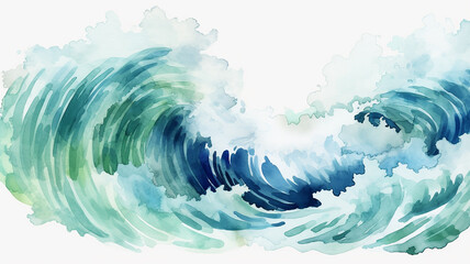 sea wave watercolor illustration isolated on white background, graphic element of ocean design