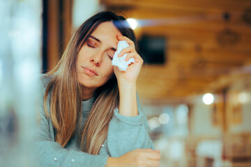 Unhappy Woman Feeling Unwell and Depressed. Sorrowful girl suffering from loneliness after a...