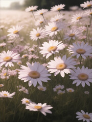 A photo of pink and white daisies in the filed Generative AI