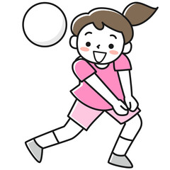 バレーボールのレシーブをする女の子