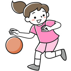 バスケットボールのドリブルをする女の子