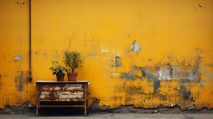 ビンテージを感じる黄色の壁の部屋 - obrazy, fototapety, plakaty