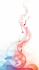 abstract musical high, vertical, space  background with notes watercolor. musical multi colored on a white background