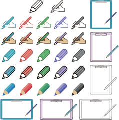 Obraz premium 鉛筆とバインダーのイラストセット