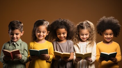 Group of three cute friends reading their lesson 