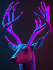 A very beautiful photo of a deer head in neon color Generative AI