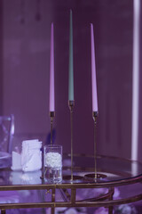 Table setting for romantic dinner in restaurant. High quality photo