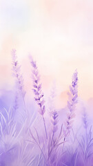 Naklejka premium high, narrow, lavender background delicate pastel pink flowers blurred background with copy space vertical, panorama