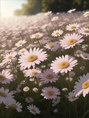 A photo of pink and white daisies in the filed Generative AI