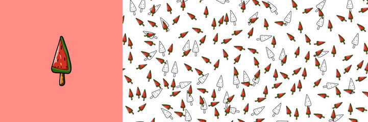 Obraz premium vector illustration of watermelon ice cream. pattern watermelon ice cream for print cover wrapping paper children clothes