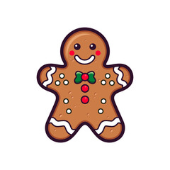 Flat Vector Gingerbread Man. Christmas Icon. Gingerbread Design Template, Holiday Winter Symbol. New Year Cookies, Sweets Concept. Vector illustration