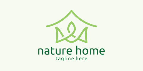 logo design combining the shape of a house with leaves.