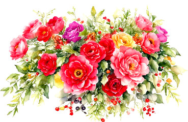 Colorful christmas floral arrangement in watercolor clipart design.