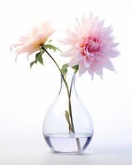 flower in glass vase in close up isolated on white background, soft light.
