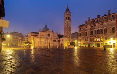 Fototapeta na wymiar Piazza Santi Giovanni e Paolo illuminated at night at dawn. Venice.