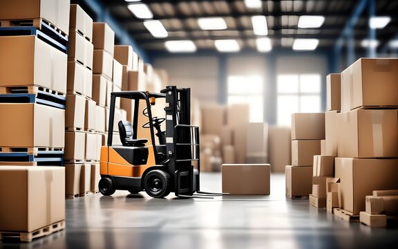 Industrial Warehouse shipping, load, forklift, or logistic storehouse for cargo business