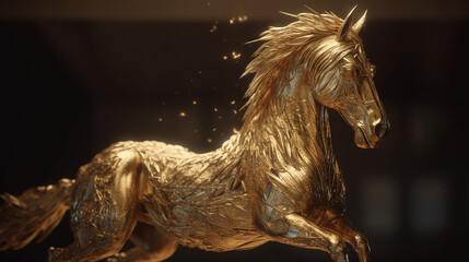 Animal beautiful golden pegasus realistic Generative AI - obrazy, fototapety, plakaty
