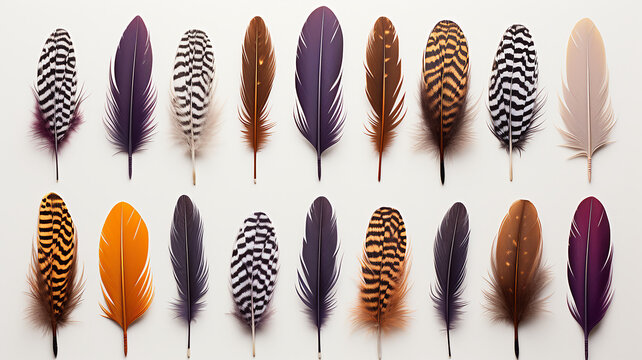 set collection of feathers isolated on a background for design and overlay