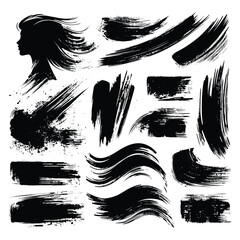 Set of black grunge brush strokes, vector illustration.