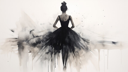 ballerina view from the back pencil sketch on a white background black and white drawing