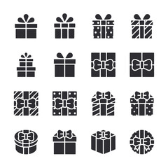 Set of gift box icon for web app simple silhouettes flat design