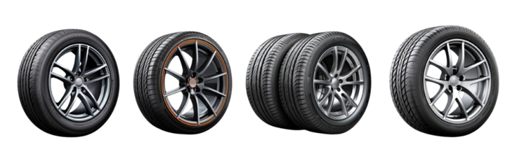Collection of PNG. New car tires isolated on a transparent background.