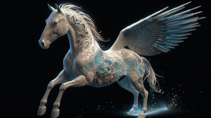 Obraz na płótnie Canvas Fantasy White Mystic Pegasus Mystical Divine Stallion Generative AI