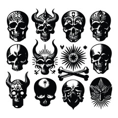 Set of skull head silhouettes isolated on a white background, Vector illustration.