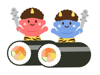 恵方巻きと金棒を持つ鬼