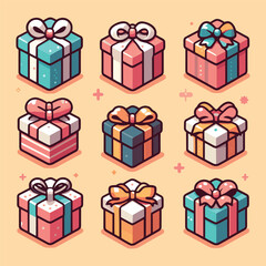 Gift boxes with bows and ribbons, vector illustration.