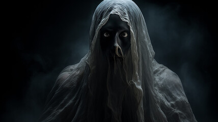 ghost, horror spirit of death on a black background, phobia fantastic creature spirit of evil, fictional darkness