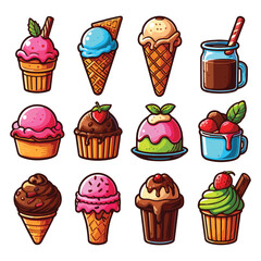 Set of Ice Cream on a white background, Vector illustration.
