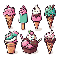 Set of Ice Cream on a white background, Vector illustration.