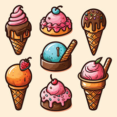 Set of Ice Cream on a white background, Vector illustration.