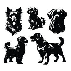 Set of dog silhouettes isolated on a white background, Vector illustration.