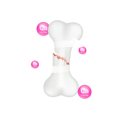 Vitamin minerals Calcium (Ca) circle ball pink help strengthen bone not to be broken or decay isolated on cut out PNG. Skeleton x ray scan concept. Healthy knee bone. Medical or healthcare.	