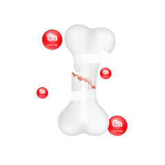 Vitamin minerals Calcium (Ca) circle ball light red help strengthen bone not to be broken or decay isolated on cut out PNG. Skeleton x ray scan concept. Healthy knee bone. Medical or healthcare.