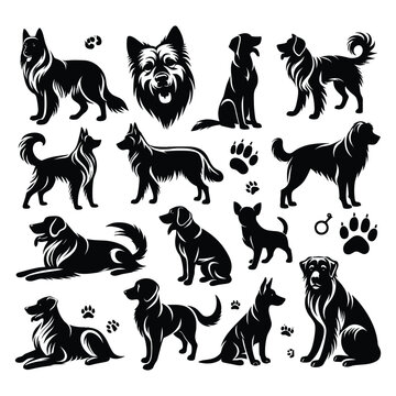 Set of dog silhouettes isolated on a white background, Vector illustration.