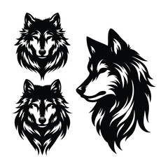 Set of wolf silhouettes isolated on a white background, Vector illustration.