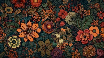 Poster Im Rahmen Hippie flower floral blue brown  background Generative AI © Flashup