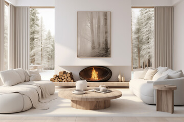 Sophisticated Living Area with Panoramic Winter View