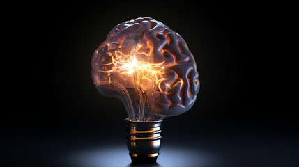 Lightbulb human brain darken background Generative AI