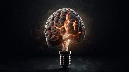 Lightbulb human brain darken background Generative AI